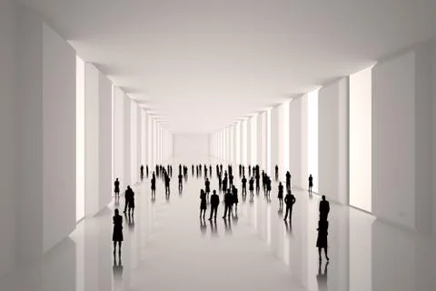 Tiny figures in white hall Illustrazione stock