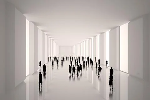 Tiny figures in white hall 스톡 일러스트