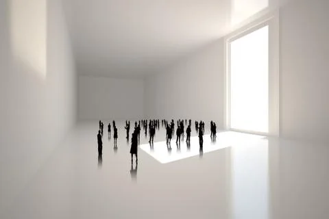 Tiny figures in white room イラスト素材