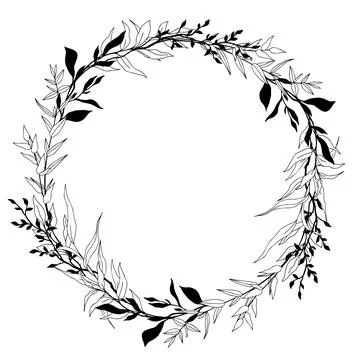 Tiny floral wreath, line art, hand drawn vector art Stock Illustration