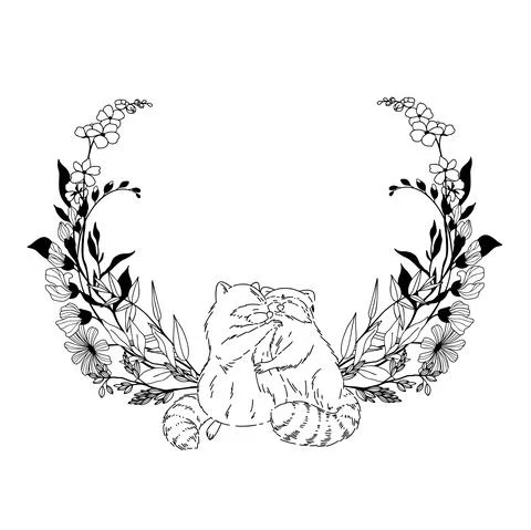 Tiny floral wreath, line art, hand drawn vector art Stock Illustration