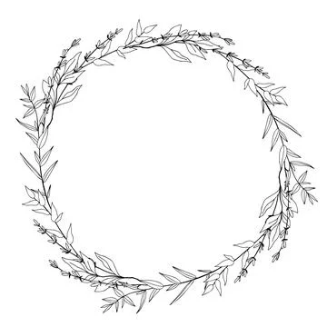 Tiny floral wreath, line art, hand drawn art Stock Illustration