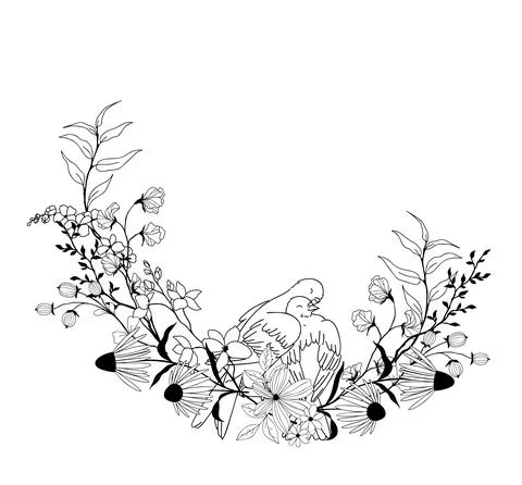 Tiny floral wreath, line art, hand drawn vector art Stock Illustration