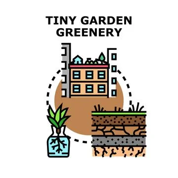 Tiny garden greenery concept for home and urban eco lifestyle Illustrazione stock