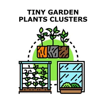 Tiny garden plants clusters farming concept Stock Illustration