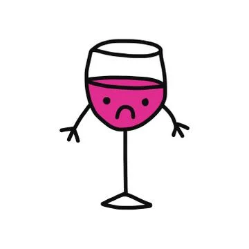 Tiny glass of wine sad and half-empty on white font Stock Illustration