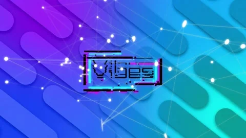 Tiny glitch pixels popping at logo edge starting particle web around Vibes logo, Stock Footage 334466501