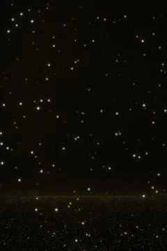 Tiny gold and white lights speckle a near-black sky above a fine, glitterin.. Stock Illustration
