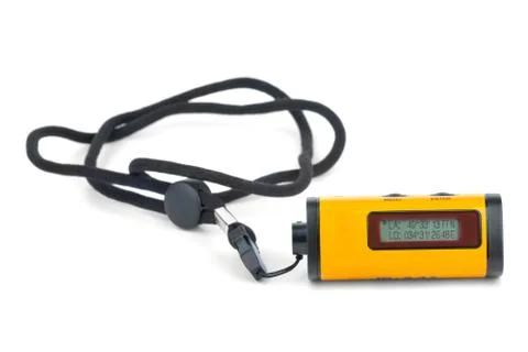 Tiny GPS receiver-logger device  isolated on the white background Stock Photos