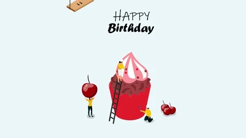 Tiny happy people making big tasty cherry cupcake Stock Footage 257391978