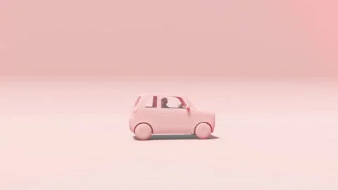 Tiny Hatchback Pink Toned Urban Car Render Video stock 312973065
