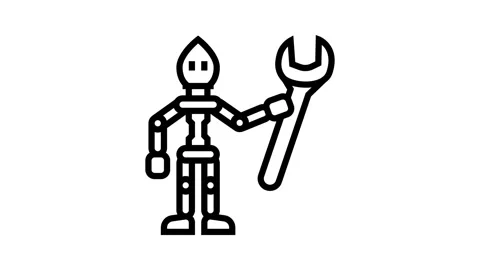 Tiny helper robot tools line icon animation Stock Footage 326121716