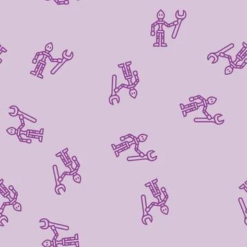 Tiny helper robot tools line seamless pattern Illustrazione stock