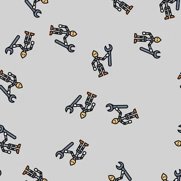 Tiny helper robot tools vector seamless pattern 스톡 일러스트