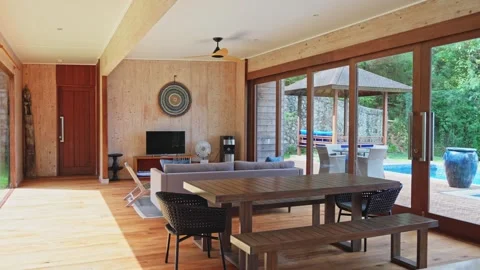 Tiny home with wooden spaces throughout giving a natural feel Stock Footage 247113286