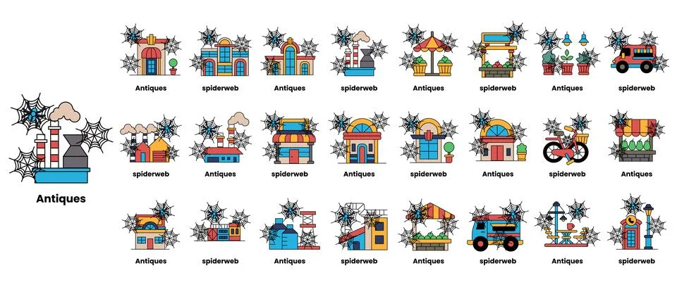 Tiny homes, trucks, and bikes nestled in frosty branches Illustrazione stock
