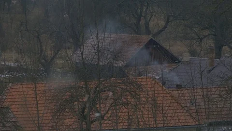 Tiny House Chimney Smoke Stock Footage 71033926