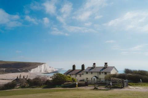 Tiny House at the edge of the Chalk Cliffs at Seaford Head Nature Reserve,  C Stock Photos