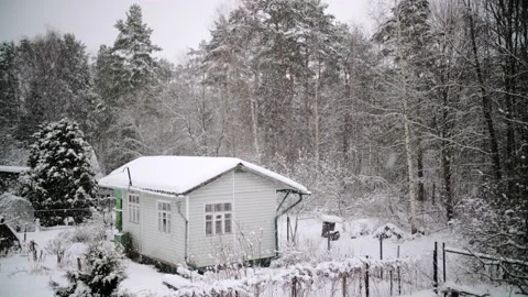 A tiny house on the edge of the forest is covered with snow in winter Video stock 149136974