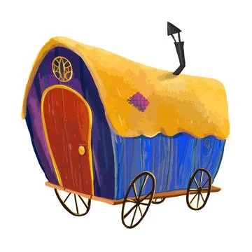 Tiny house, mobile home on wheels. Downsizing, compact living Stock Illustration