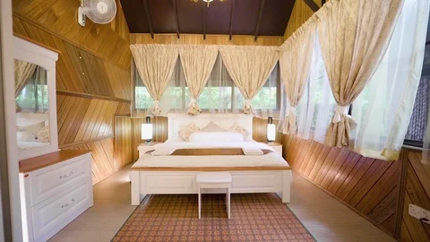 Tiny house or cottage interior design with wood and white furniture. Stock Footage 127502622