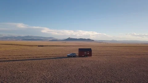 TINY HOUSE TRAILER OUT ON THE PLAINS Video stock 95562461
