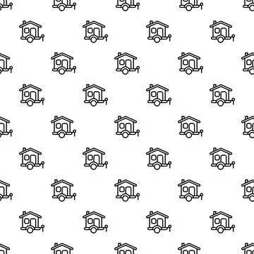 Tiny house on wheels seamless pattern background イラスト素材