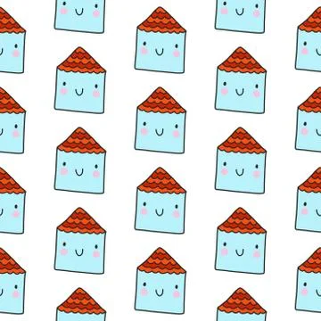 Tiny houses seamless pattern on white font Stock Illustration