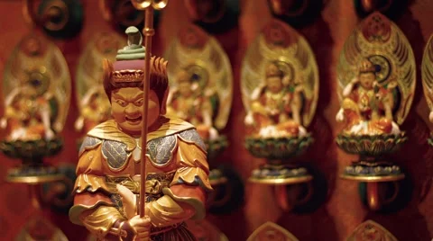 Tiny Idols at Singapore's Buddha Tooth Relic Temple. Video FullHD Stock Footage 63417086