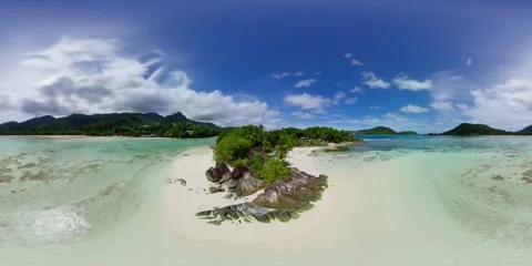Tiny island with white sand and turquoise waters. Mahe, Seychelles. Stock Footage 301447160