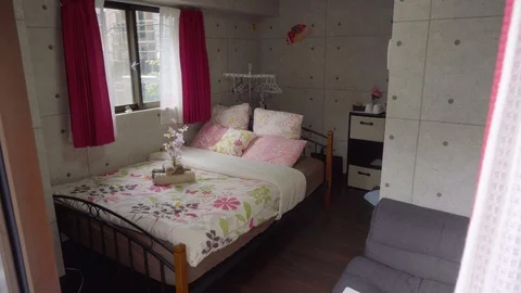 Tiny Japanese Apartment in Tokyo Interior Stock Footage 104480290