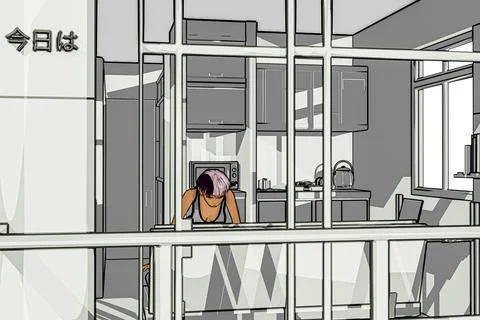 Tiny japanese house model Stock Illustration