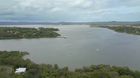 Tiny Lamb Island Ferry Terminal Brisbane Queensland Australia Drone Track In 4K 動画素材 328146963