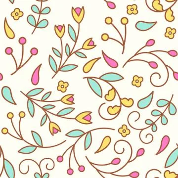 Tiny line flowers. Seamless pattern with colorful floral elements Stock Illustration