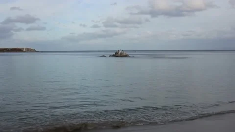Tiny, lonely beach in Burela, in the Cantabrian coast Stock Footage 236941724