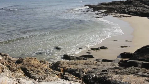 A tiny, lonely beach in the Cantabrian coast near Foz, Spain Stock Footage 234593466