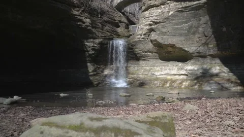 Tiny majestic waterfall surrounded by rocky valley in slider view Stock Footage 151225229