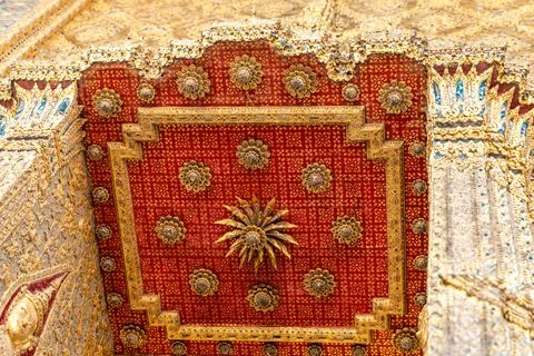 Tiny mirror pieces and gold surfaces show careful exterior work from the Ra.. 库存照片