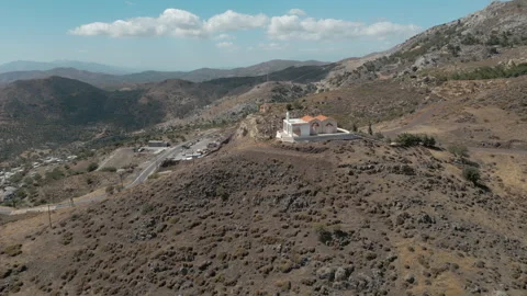Tiny Mountain Church Crete Greece Amongst Mountains Drone Track In 4K 60FPS Stock Footage 311019167