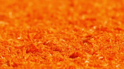 Tiny orange dried shrimp sun-drying on blue fishing net, close-up texture of Stock Footage 346223175