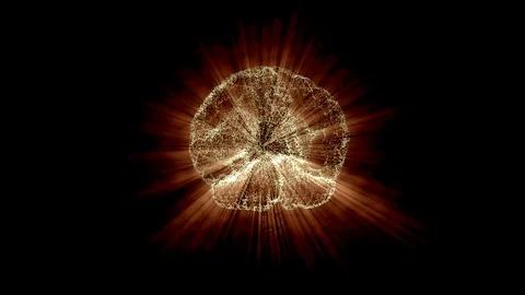 Tiny particles forming cyber brain and floating in space of information, shining Stock Footage 121799759