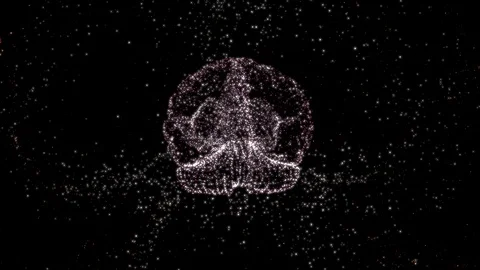 Tiny particles forming cyber brain and floating in space of information Stock Footage 121800039