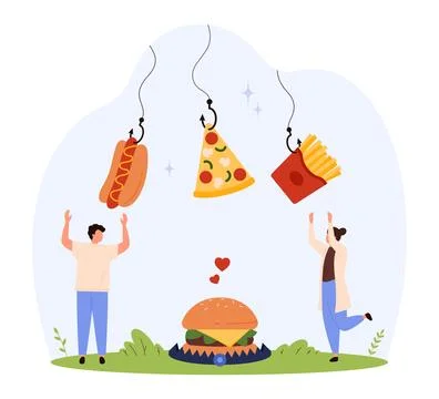 Tiny People Addicted to Junk Food Stock Illustration