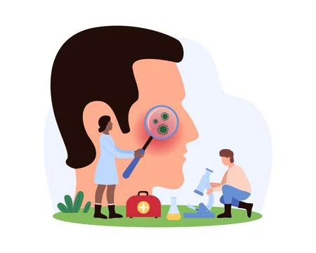 Tiny people analyzing skin condition concept Stock Illustration