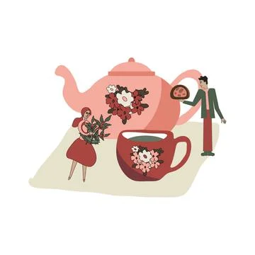 Tiny people and tea Stock Illustration