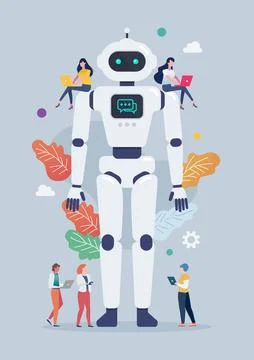 Tiny people with android robot. Vector Illustration. Stock Illustration