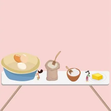 Tiny people baking in the kitchen. Stock Illustration