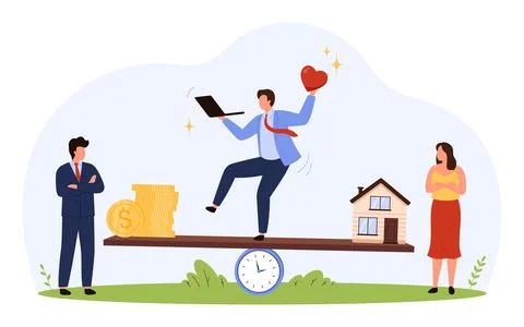 Tiny people balancing work and life 스톡 일러스트