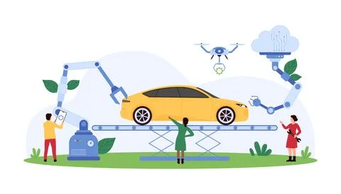 Tiny People Building Vehicle Concept Stock Illustration