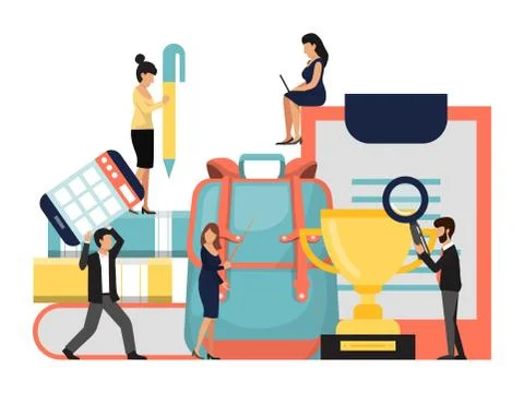 Tiny people characters knowledge learning educated concept of school, university Ilustração Stock